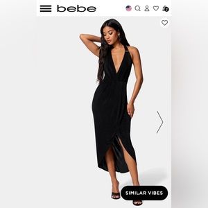 Bebe, brand new, SLINKY ASYMMETRICAL HALTER NECK DRESS, jet black, size: M